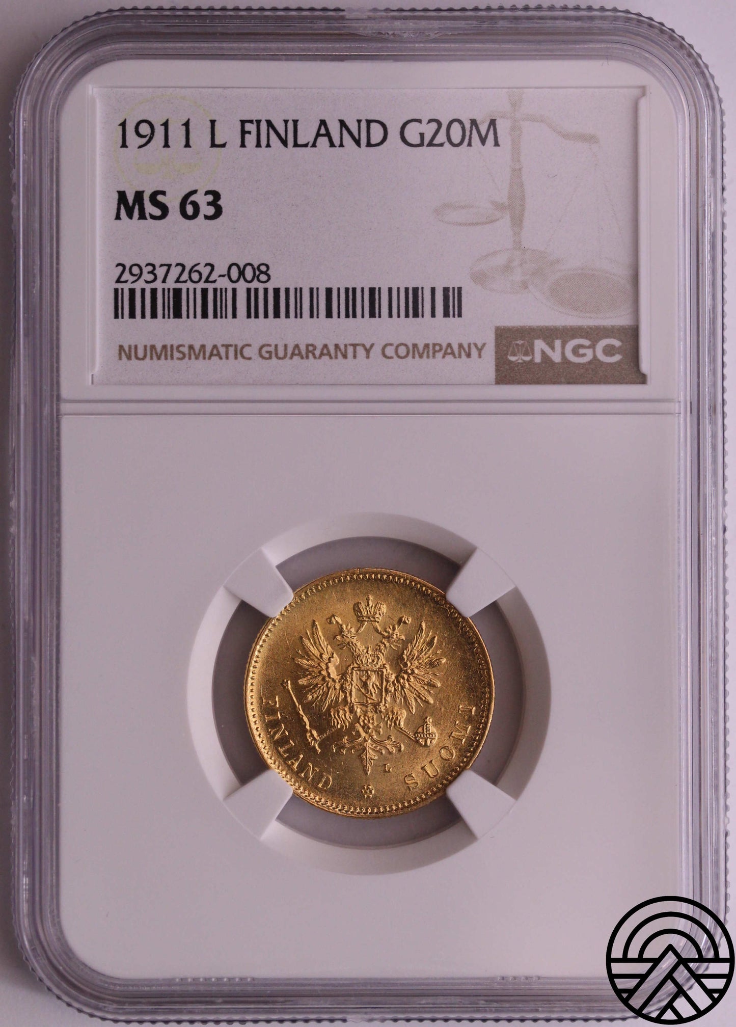 Finlandia, 20 Markkaa 1911 r. NGC MS 63