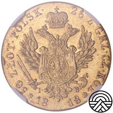 Polska, 50 Złotych 1818 r. NGC-AU 53