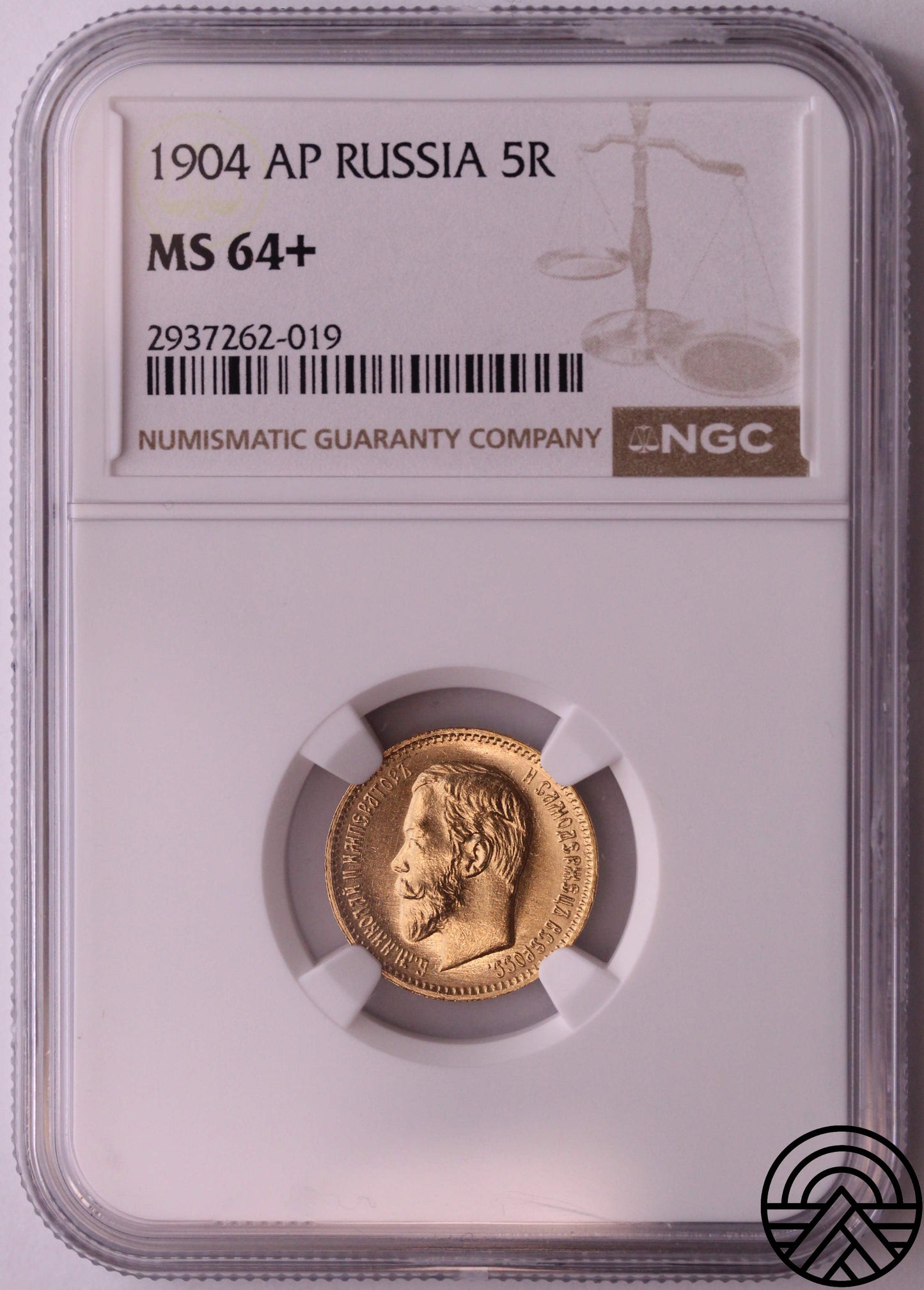 Rosja, Mikołaj II, 5 Rubli 1904 r. (AP) NGC MS 64+