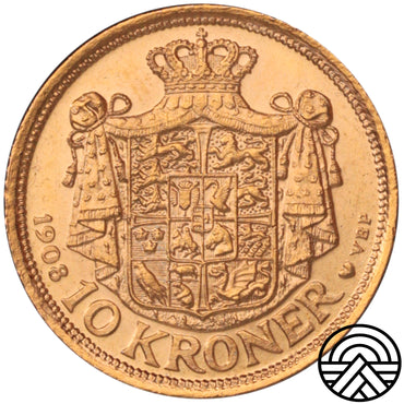 Dania, Fryderyk VIII, 10 Koron, 1908 r. Super! Proof Like!
