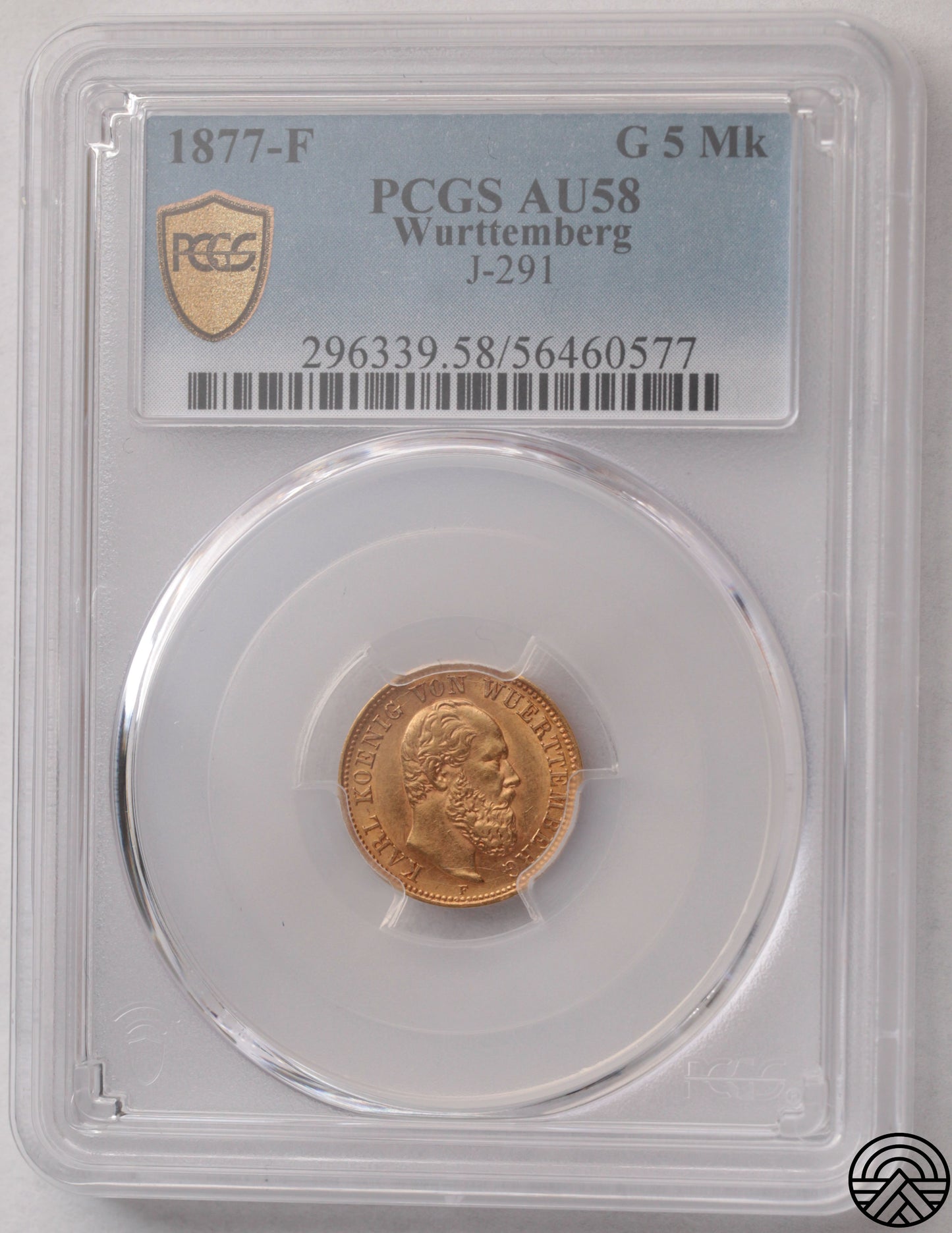 Niemcy, Wirtembergia, 5 Marek, 1877 r. PCGS AU 58