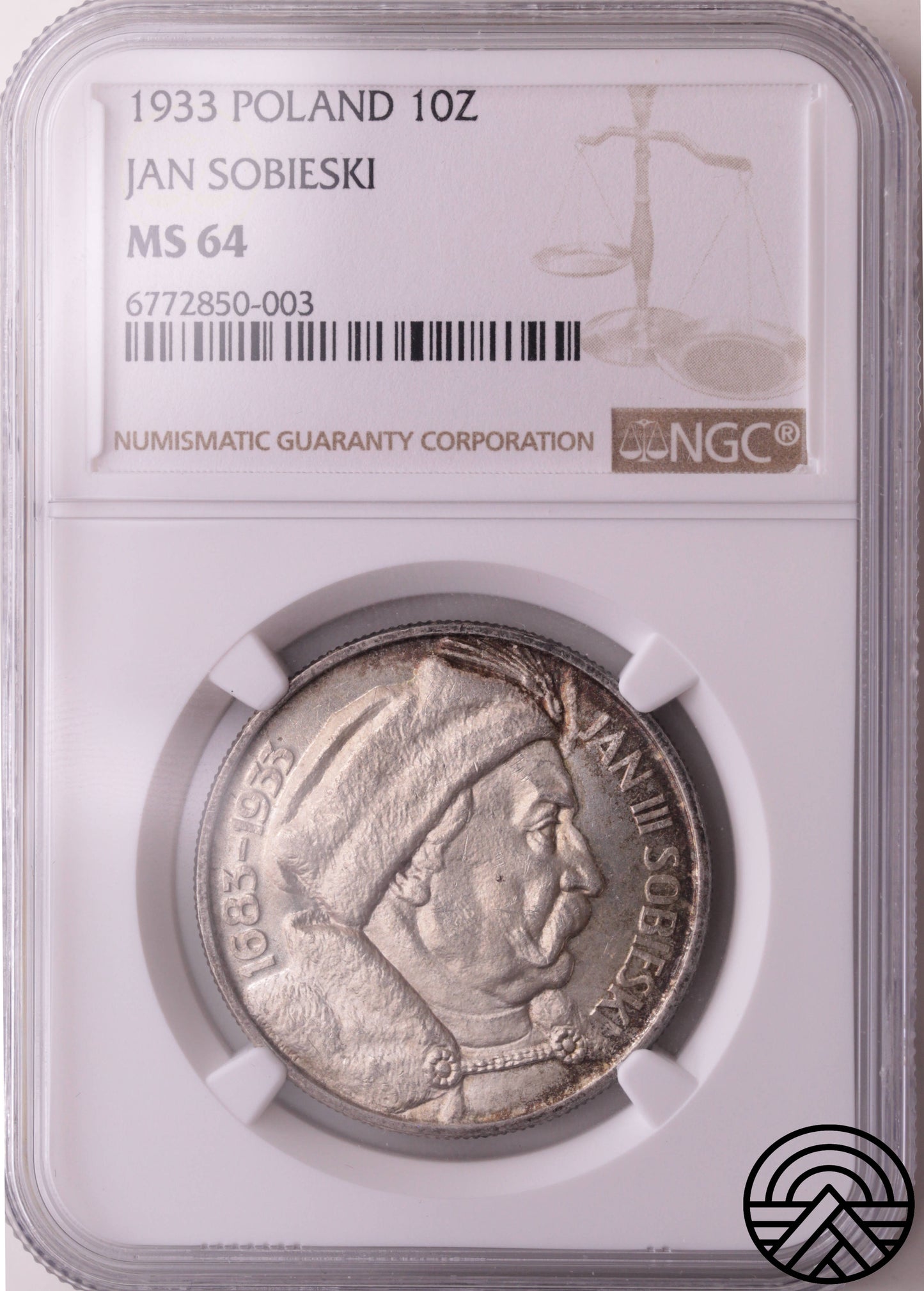 Polska, 10 Złotych, 1933 r. Jan Sobieski NGC MS 64