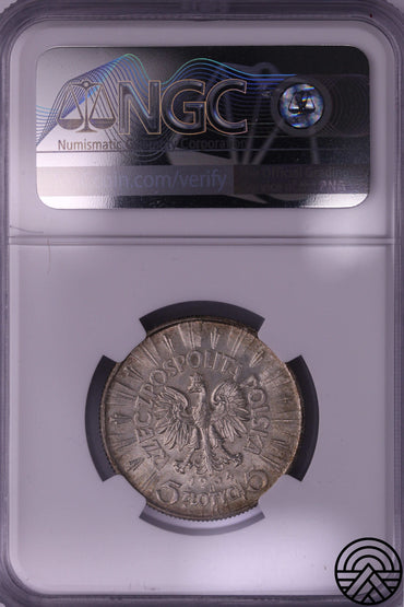 Polska, 5 Złotych 1934 r. Józef Piłsudski NGC MS 63
