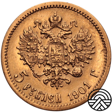 Rosja Mikołaj II, 5 Rubli 1901 r. AP Rzadsza!