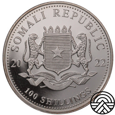 Somalia, 100 Szylingów, 1 Oz Ag 999, 2022 r. Słoń