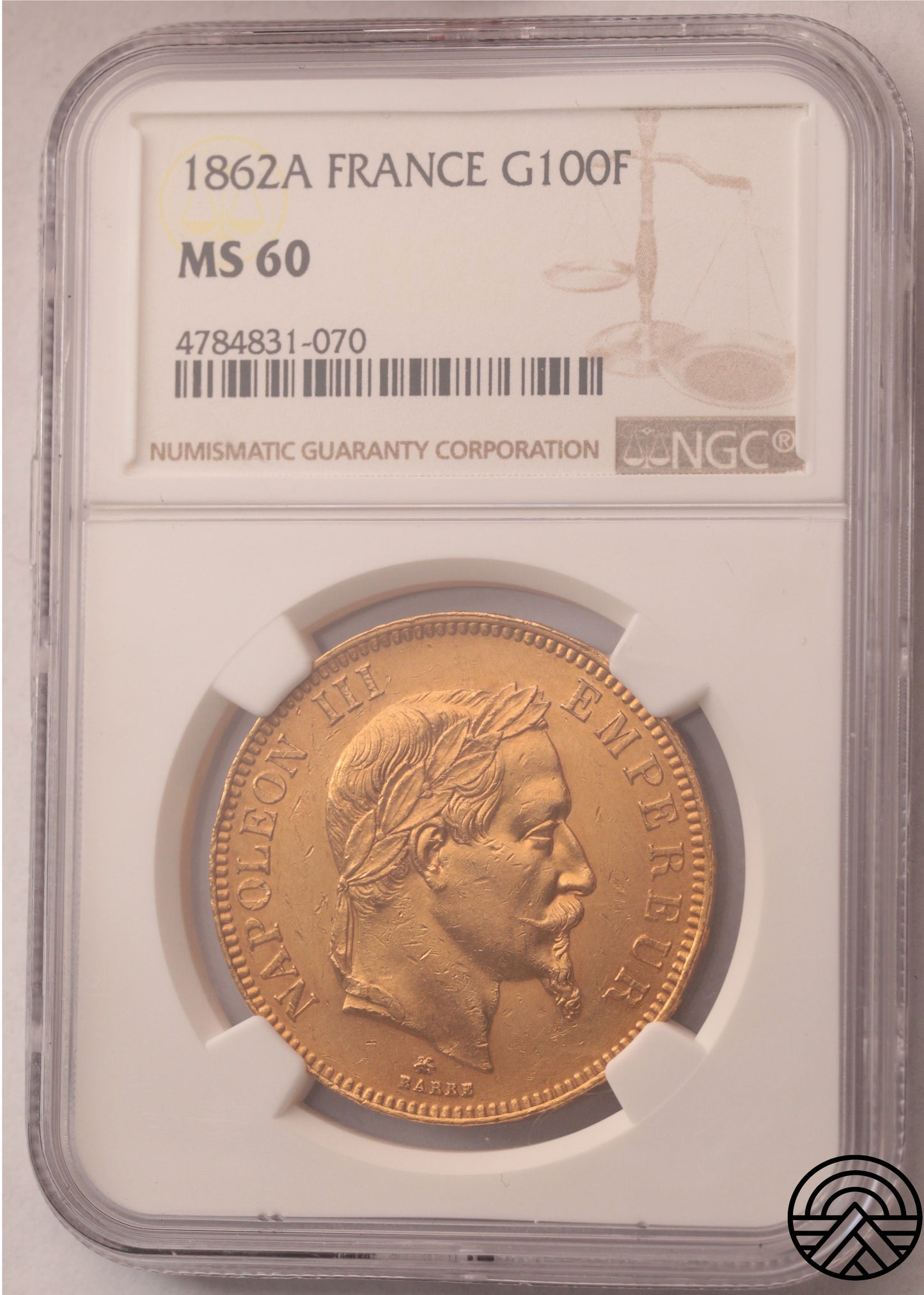 Francja, Napoleon III, 100 Franków, 1862 r. Paryż NGC MS 60