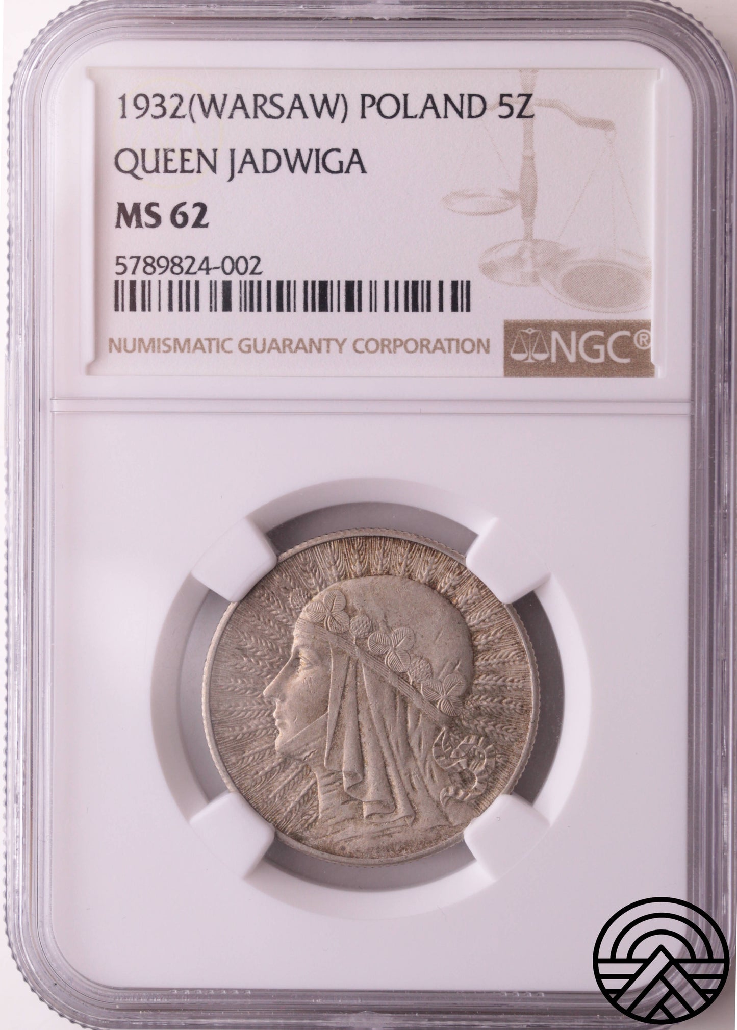 Polska, 5 Złotych, 1932 r. Jadwiga NGC MS 62