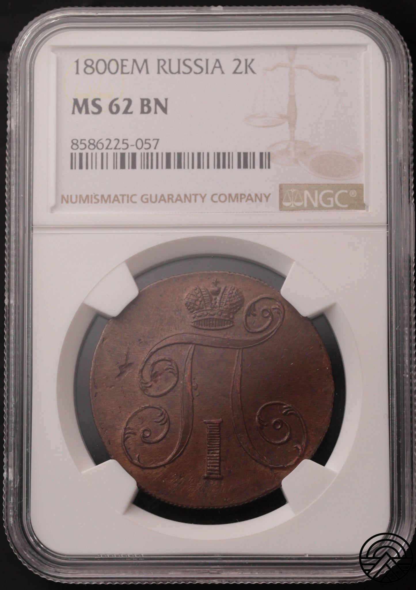 Rosja, Paweł I, 2 Kopiejki 1800 r. EM, NGC MS 62
