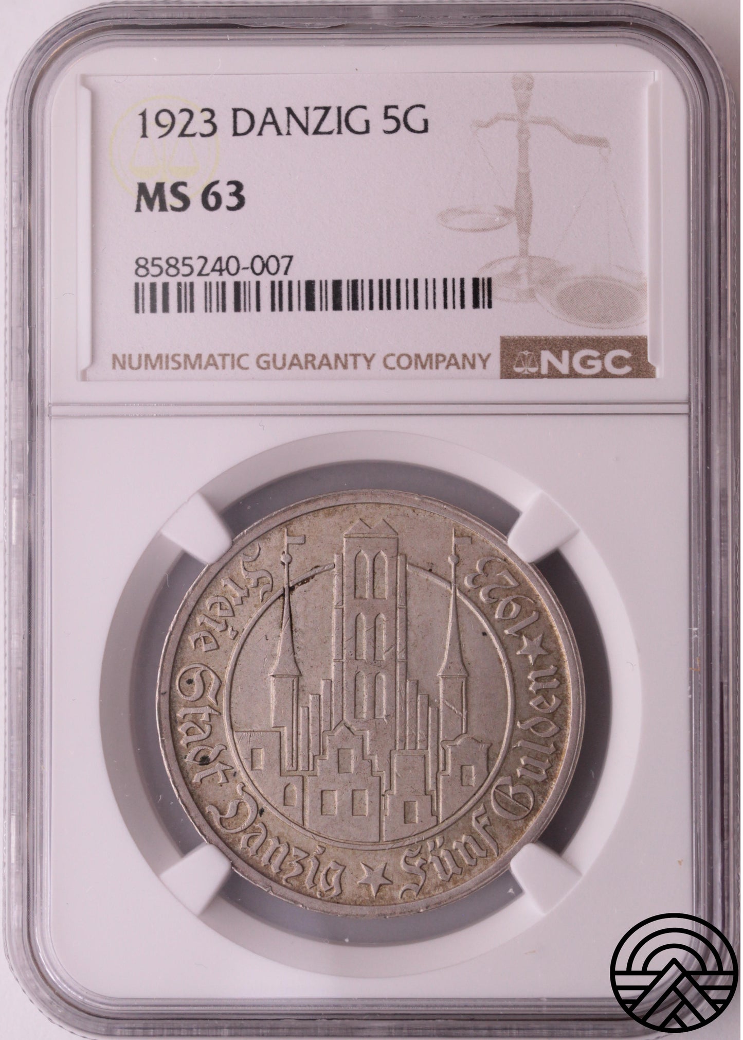 Wolne Miasto Gdańsk, 5 Guldenów, 1923 r. NGC-MS 63