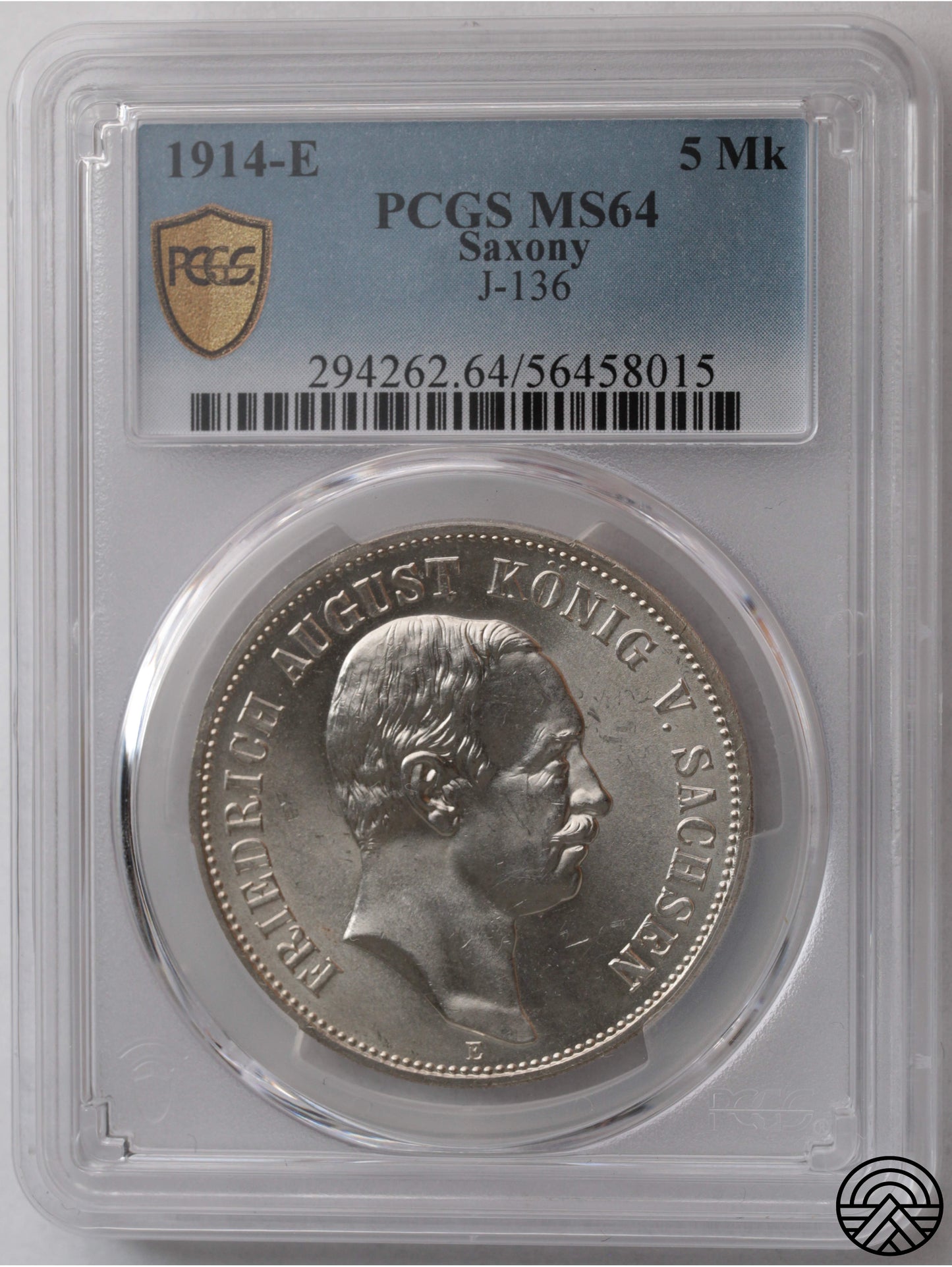 Niemcy, Saksonia, 5 Marek, 1914 r. PCGS MS 64