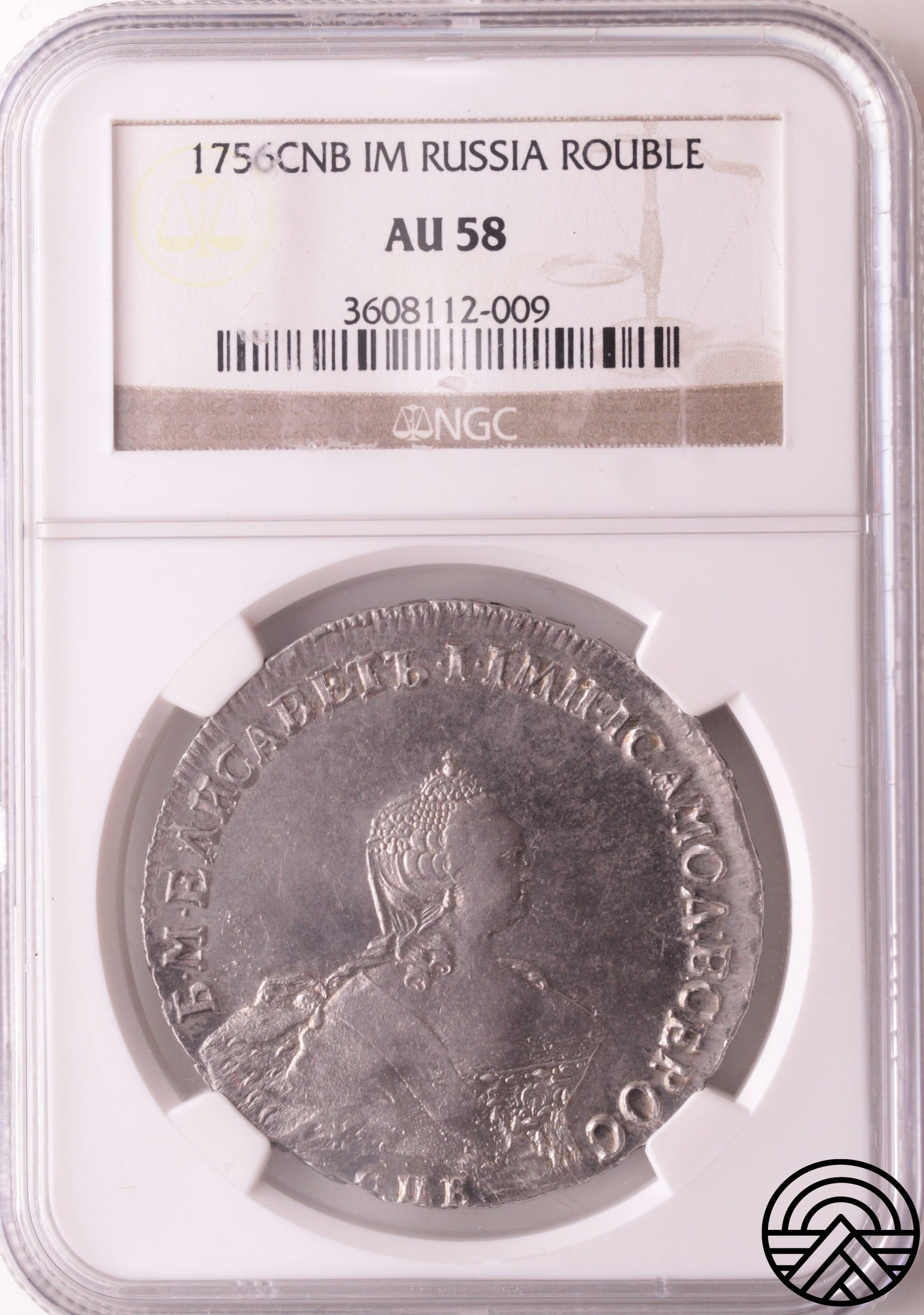 Rosja, Elżbieta I, Rubel, 1756 r. CNB NGC AU58