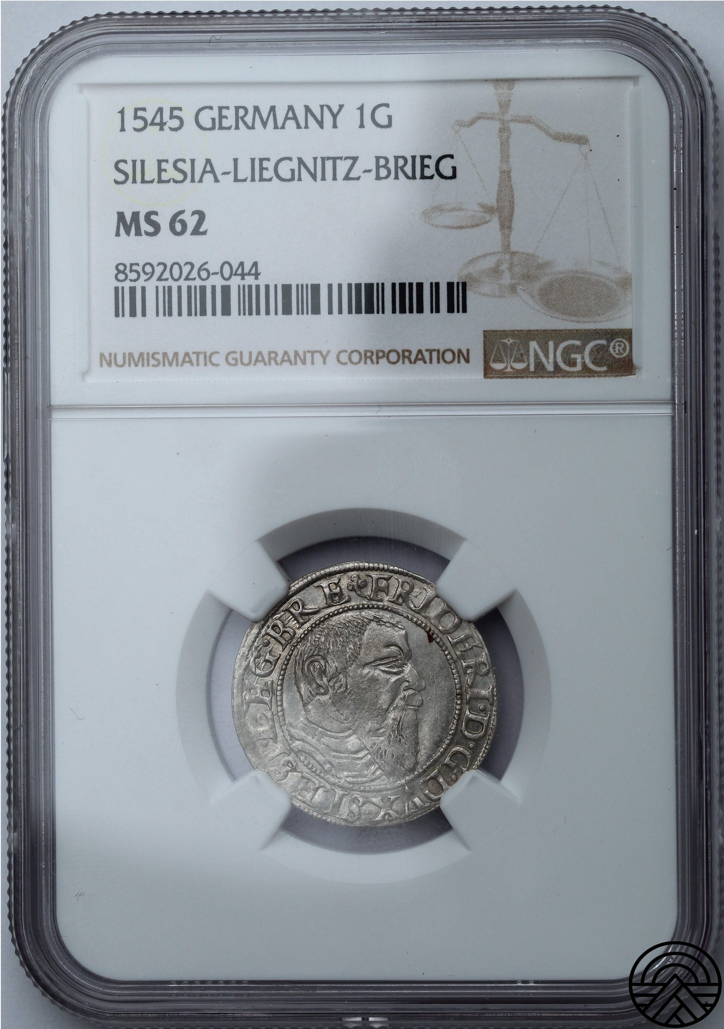 Niemcy, Śląsk, Fryderyk II, Grosz, 1545 r. NGC MS62 TOP POP!