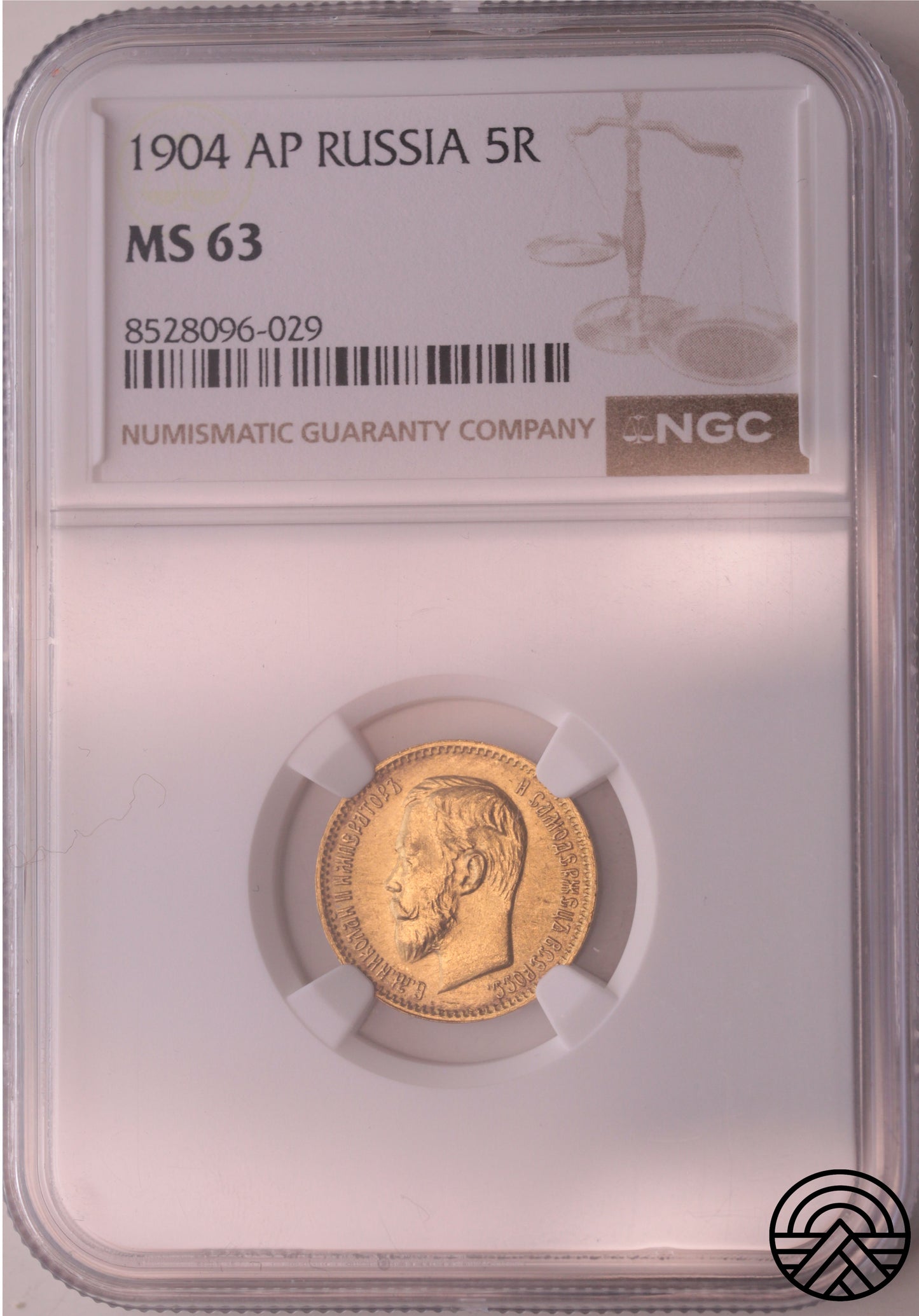 Rosja, Mikołaj II, 5 Rubli 1904 r. NGC MS 63