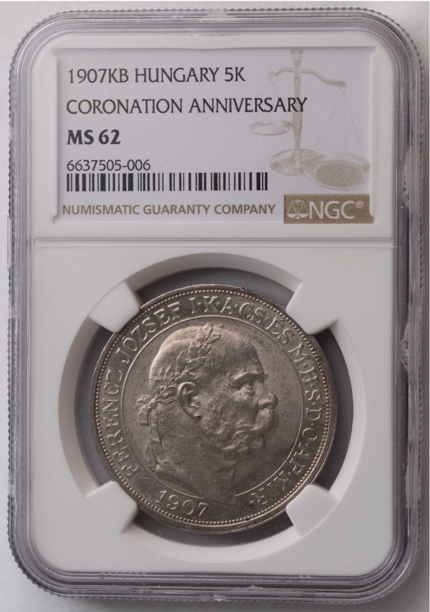 Węgry, 5 Koron, 1907 r. Koronacja NGC MS 62