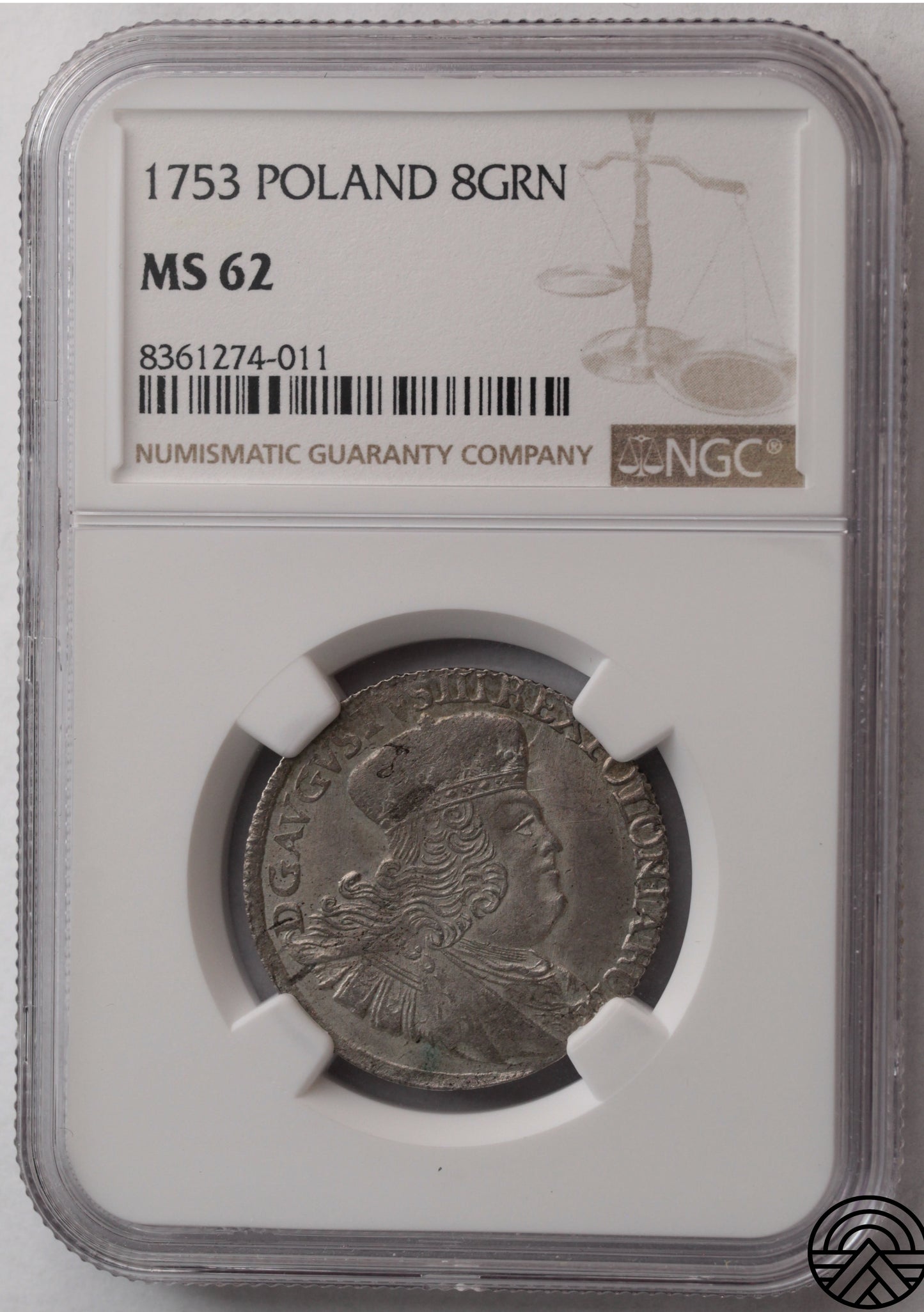 Polska, August III Sas, 8 Groszy, 1753 r. NGC MS 62