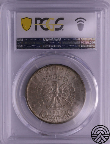 Polska, Józef Piłsudski, 10 Złotych 1936 r. PCGS MS 63