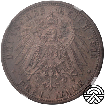 Niemcy, Bawaria, 3 Marki, 1911 r. NGC MS 62