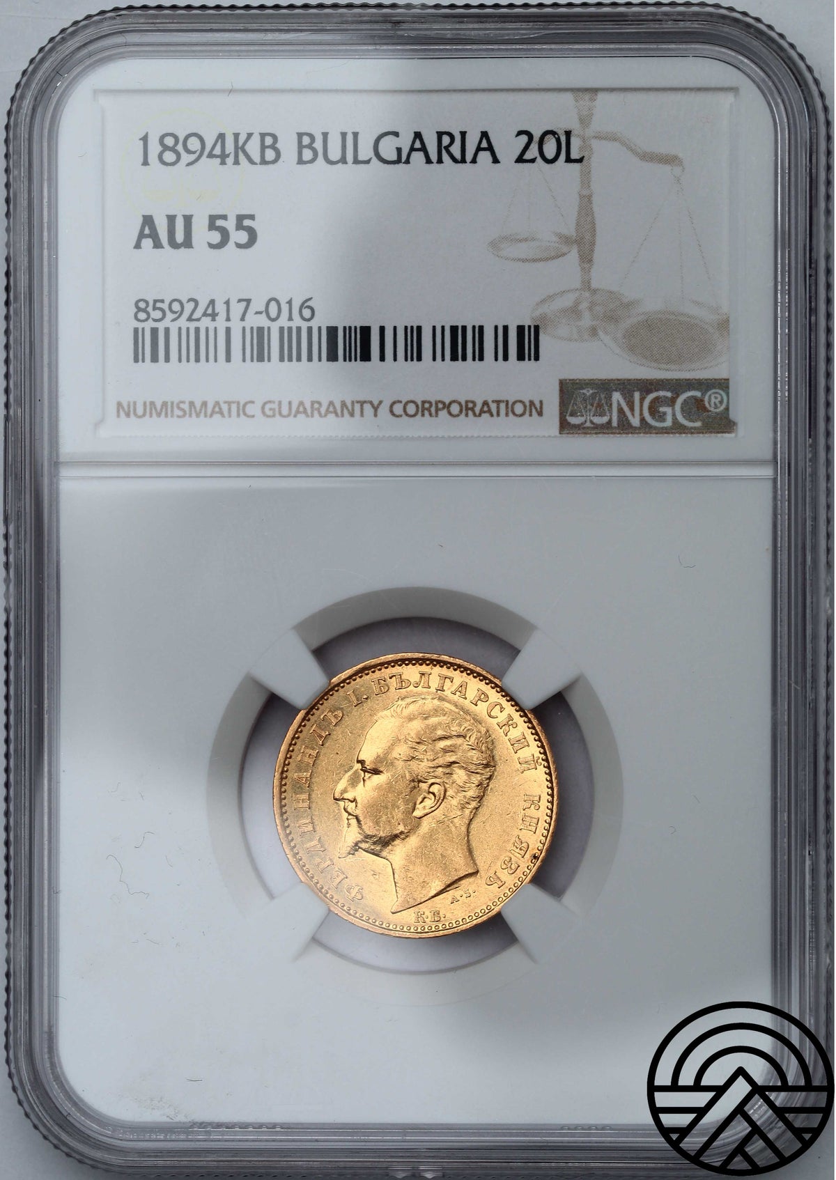 Bulgaria, 20 Lewa, 1894 r. NGC AU 55