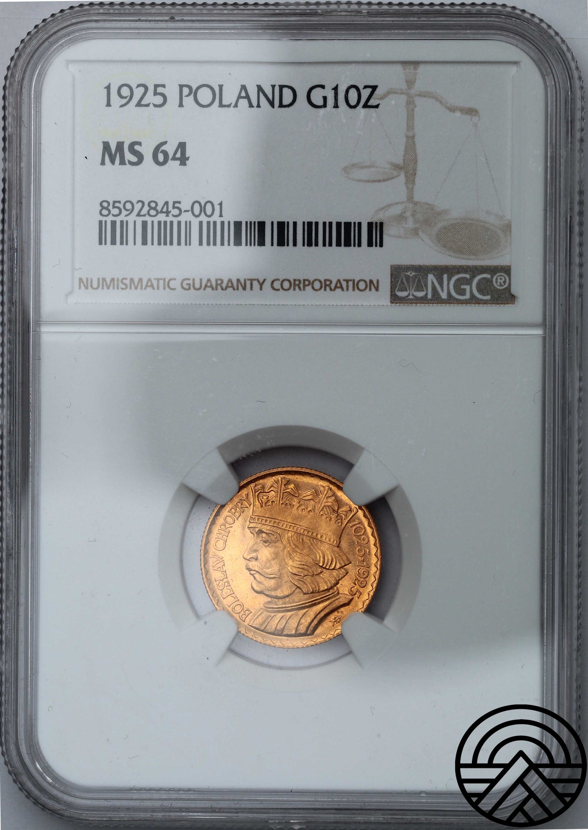 Polska, 10 Złotych, 1925 r. Bolesław Chrobry NGC MS 64