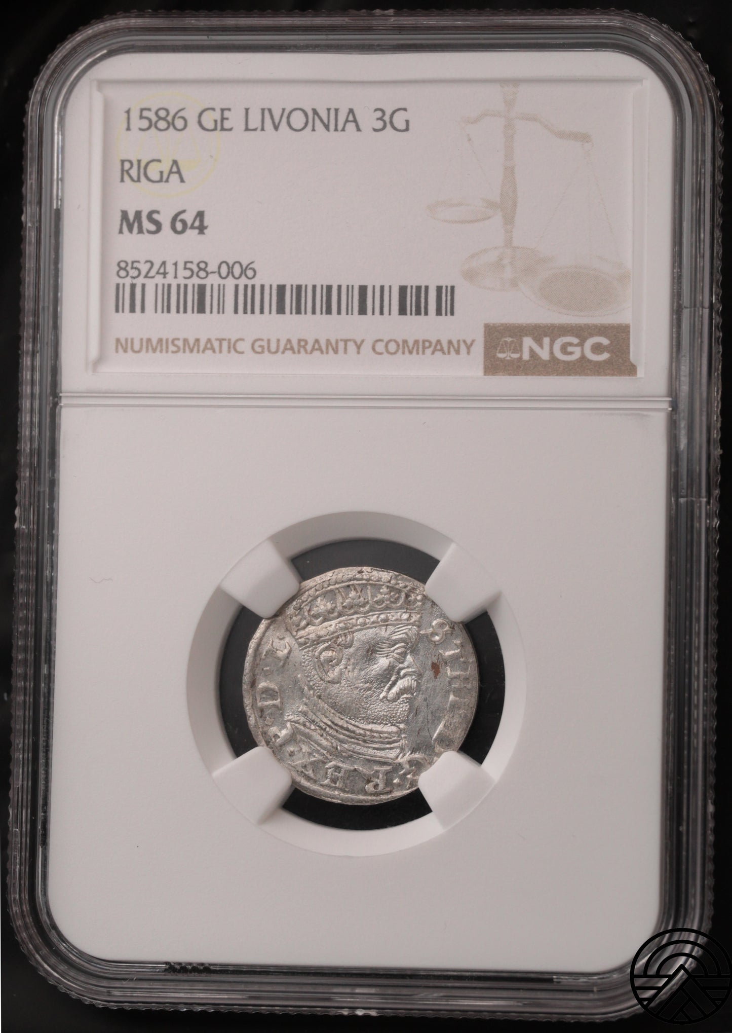 Polska, Stefan Batory, Trojak, 1586 r. Ryga NGC MS64