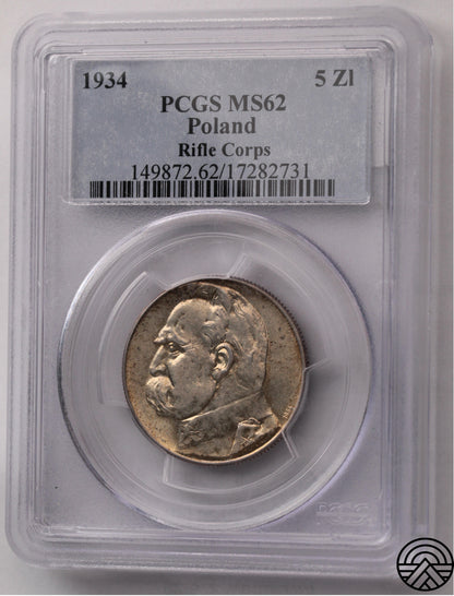 Polska, 5 Złotych, 1934 r. Orzeł Strzelecki PCGS MS 62