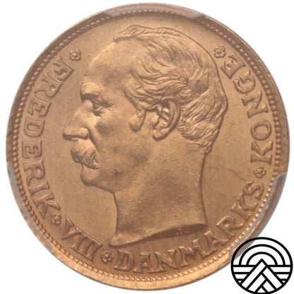 Dania, Fryderyk VIII, 10 Koron, 1909 r. Rzadsza! PCGS MS 65