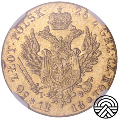 Polska, 50 Złotych 1818 r. NGC-AU 53