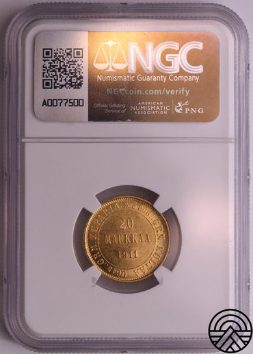 Finlandia, 20 Markkaa 1911 r. NGC MS 63
