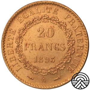 Francja, 20 Franków, 1893 r. Anioł