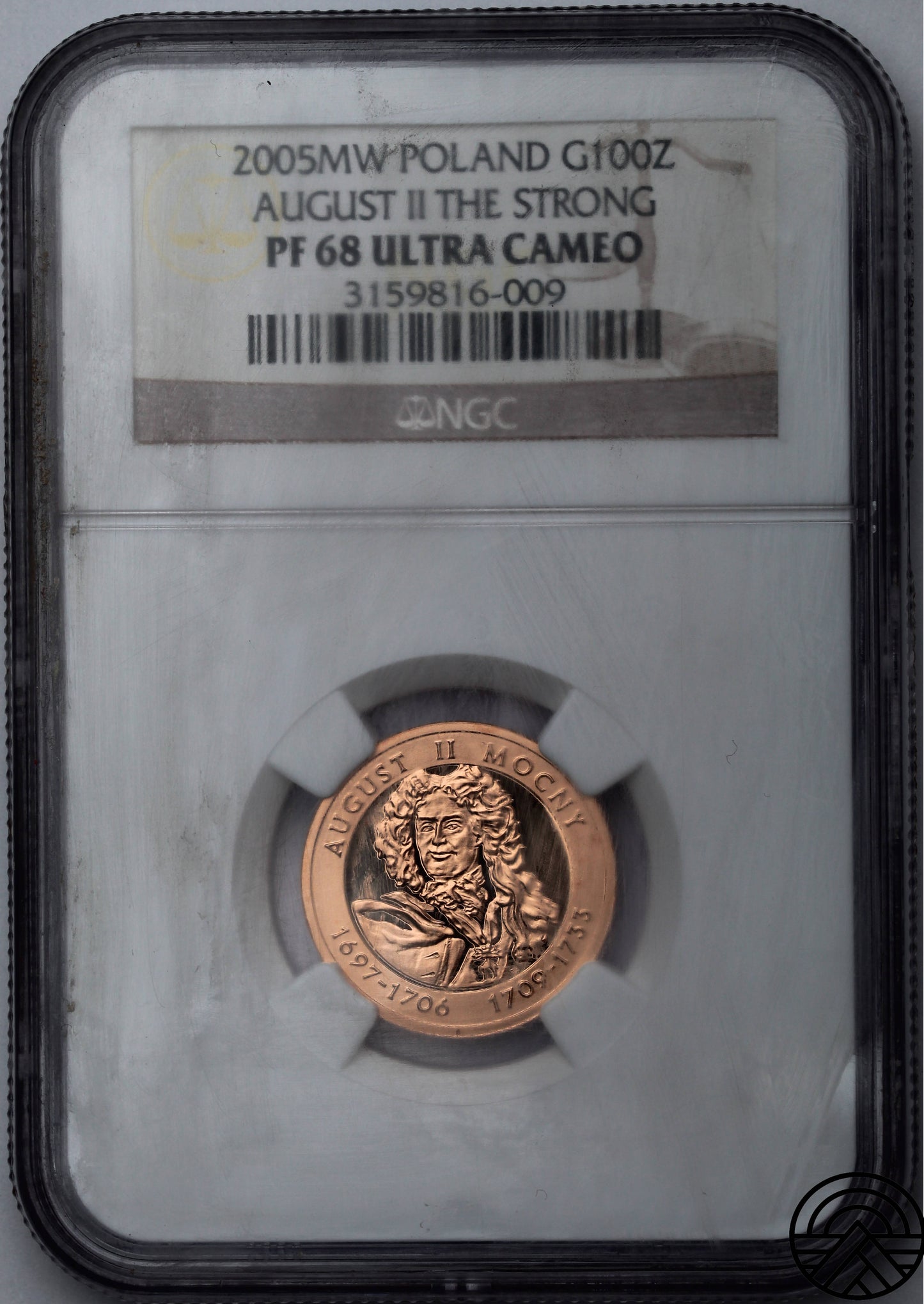 Polska, 100 Złotych, 2005 r. August II Mocny NGC PF68