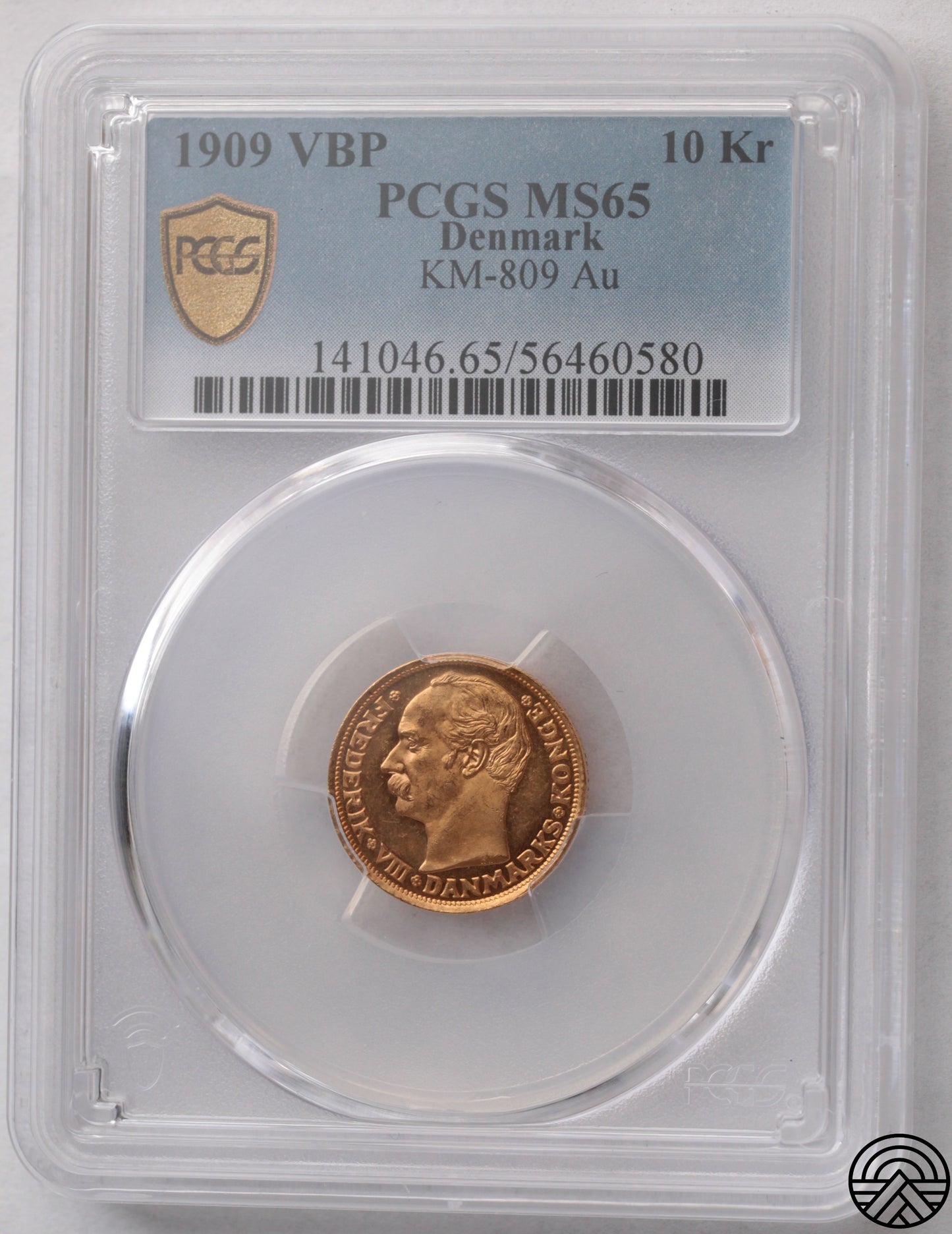 Dania, Fryderyk VIII, 10 Koron, 1909 r. Rzadsza! PCGS MS 65