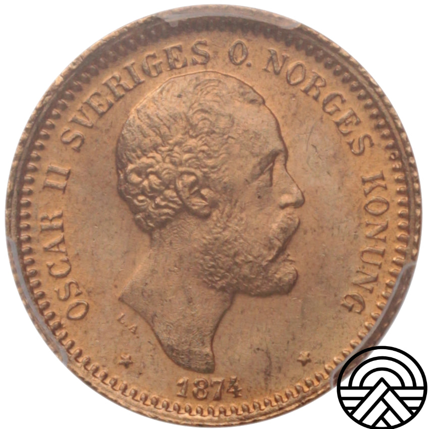 Szwecja, Oskar II, 10 Koron, 1874 r. PCGS MS 66