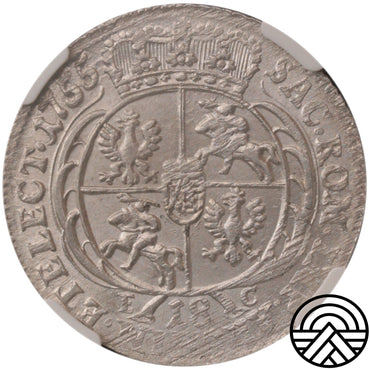 Polska, August III Sas, Ort (18 Groszy), 1755 r. NGC MS64