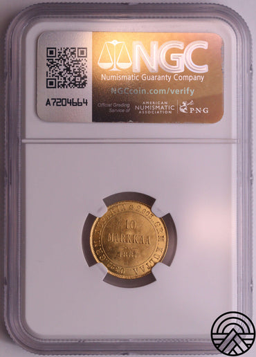 Finlandia, 10 Markkaa 1881 r. NGC MS 63
