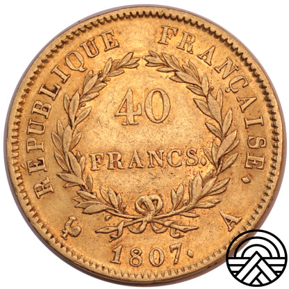 Francja, Napoleon I, 40 Franków 1807 r. Paryż Rzadsza!