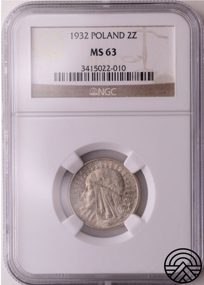 Polska, 2 Złote, 1932 r. Polonia NGC MS 63