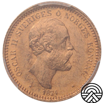 Szwecja, Oskar II, 10 Koron, 1874 r. PCGS MS 65