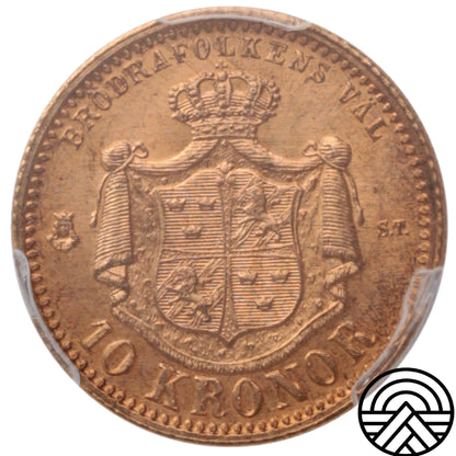 Szwecja, Oskar II, 10 Koron, 1874 r. PCGS MS 65