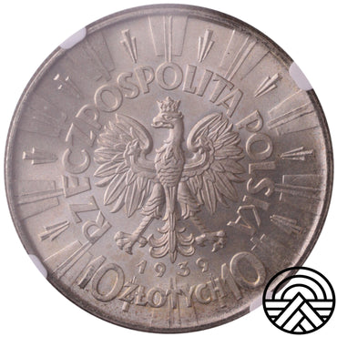 Polska, 10 Złotych, 1939 r. Piłsudski NGC MS 65