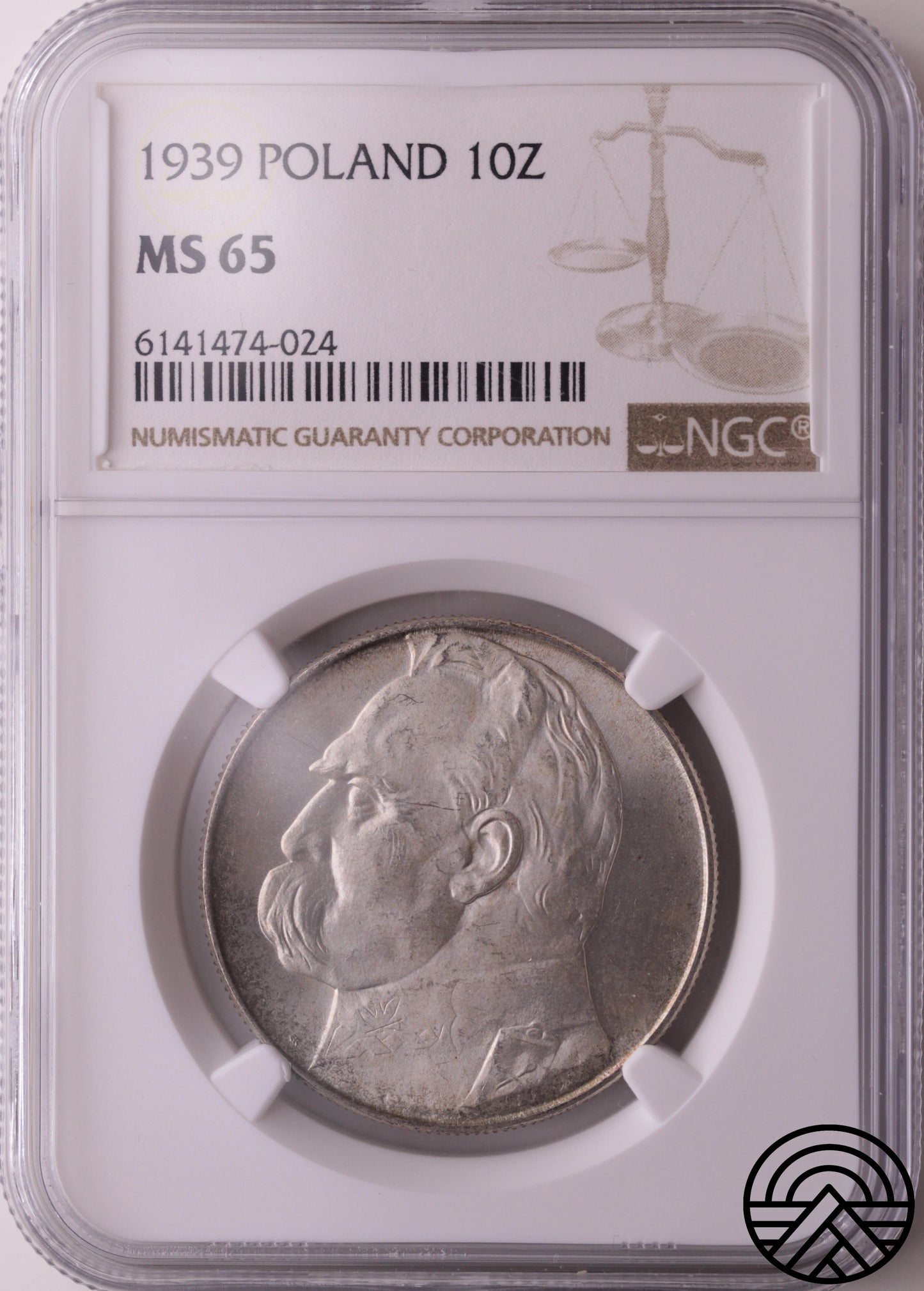 Polska, 10 Złotych, 1939 r. Piłsudski NGC MS 65