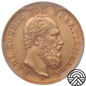 Niemcy, Wirtembergia, 5 Marek, 1877 r. PCGS AU 58