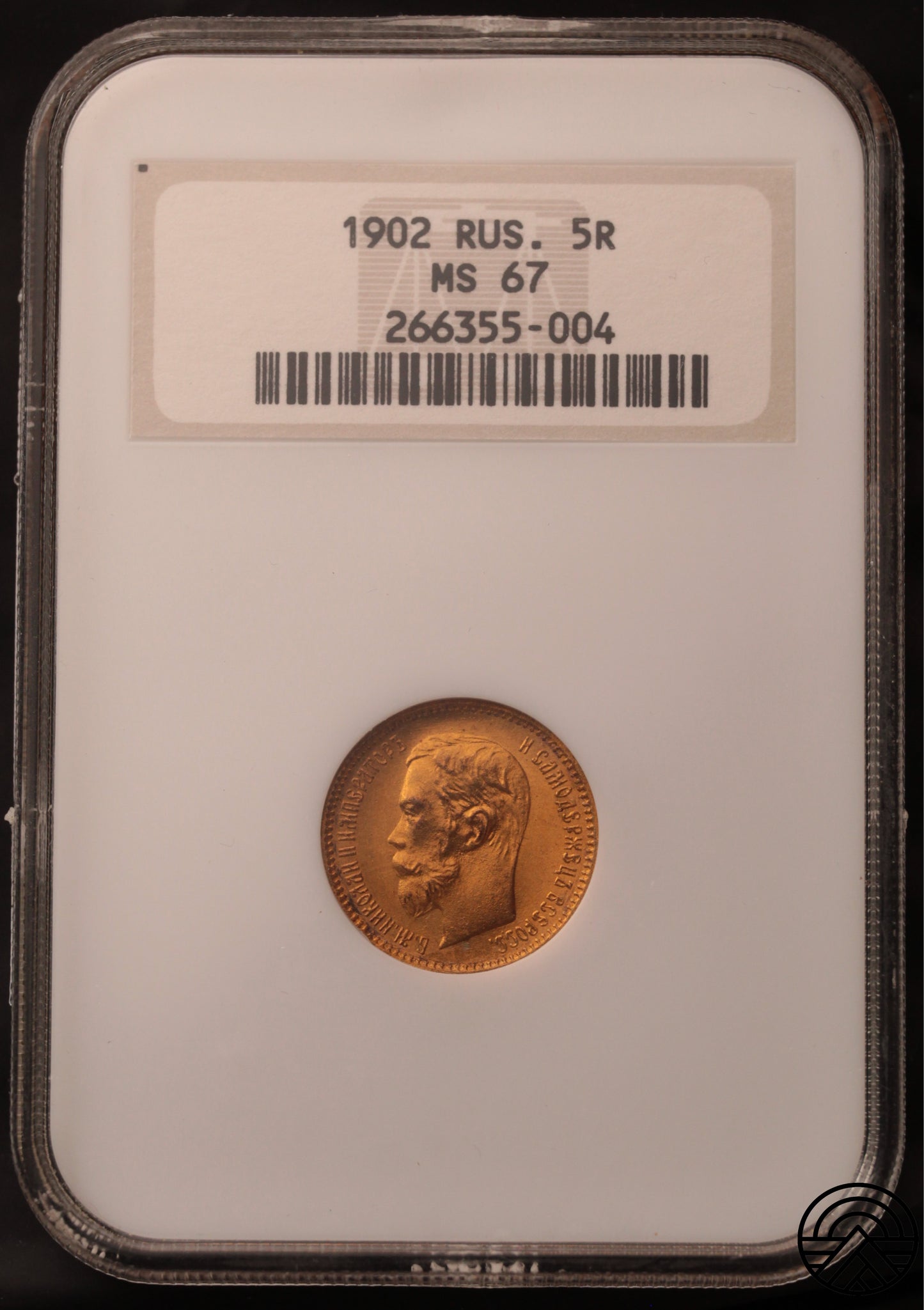 Rosja, Mikołaj II, 5 Rubli 1902 r. NGC MS 67