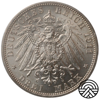 Niemcy, Schaumburg-Lippe, 3 Marki, 1911 r. PCGS MS 65