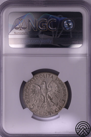 Polska, 5 Złotych 1933 r. "Polonia" NGC MS 63