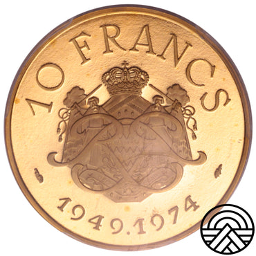 Monaco, 10 Franków, 1974 r. PCGS SP 66 Proof!