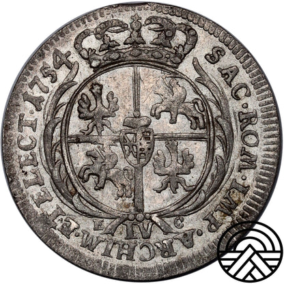 Polska, August III Sas, Szóstak, 1754 r. "IV" Rzadka!