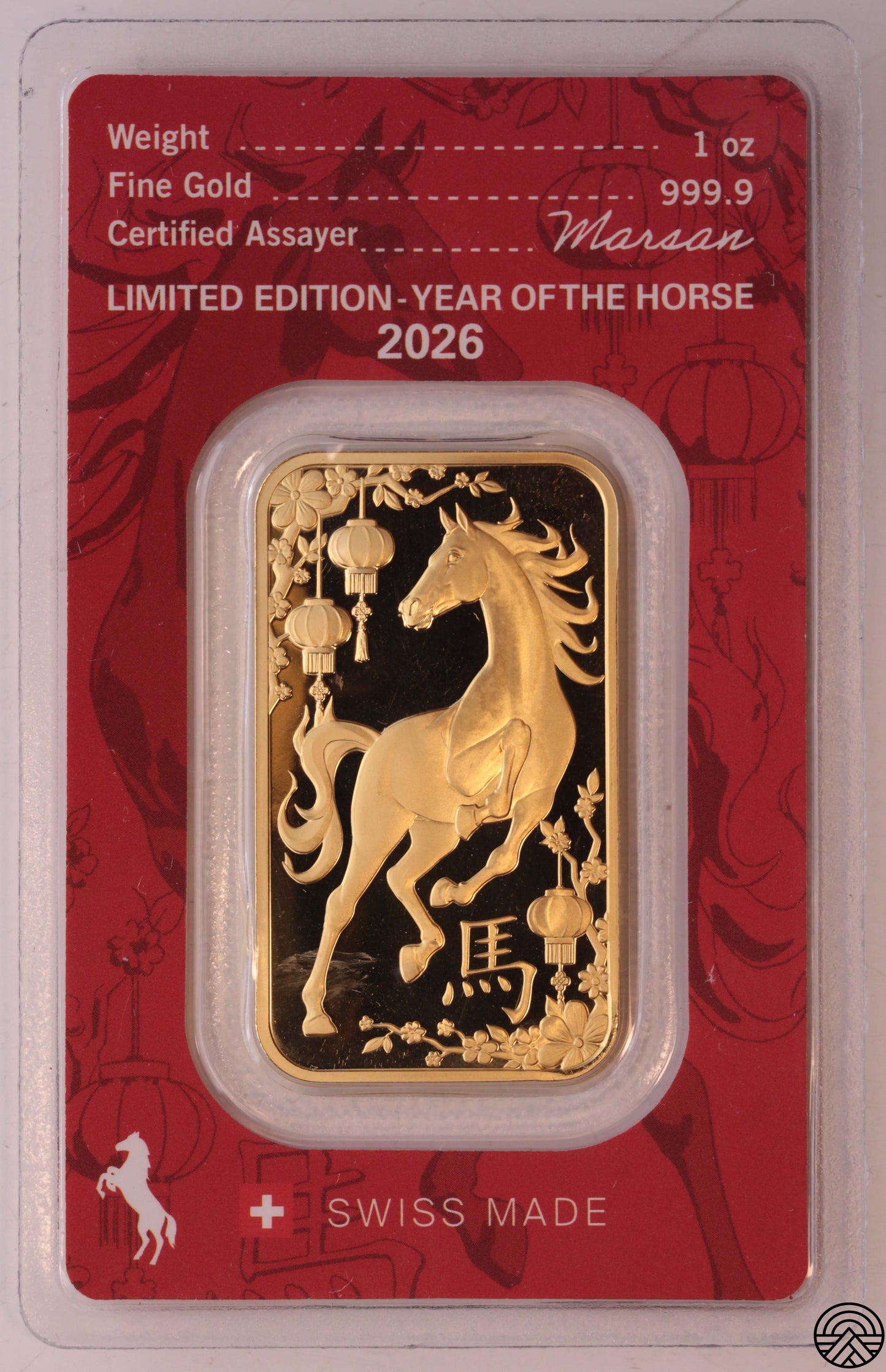 Argor - Heraus, Rok Konia, Sztabka 31.1 g. Au 999.9