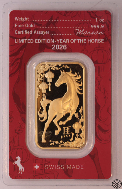 Argor - Heraus, Rok Konia, Sztabka 31.1 g. Au 999.9