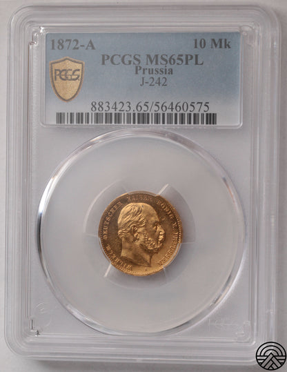 Niemcy, Prusy, 10 Marek, 1872 r. PCGS MS 65 PL
