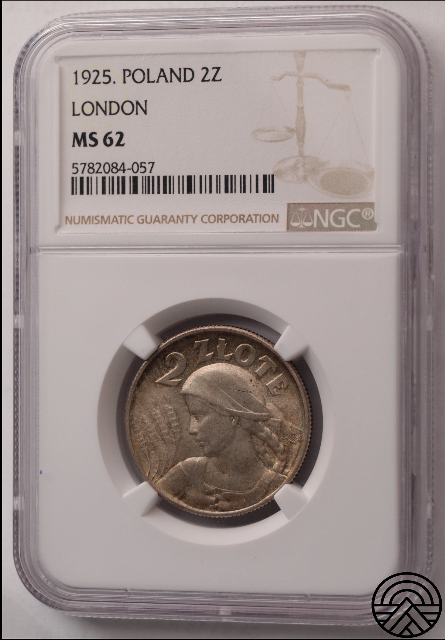 Polska, 2 Złote, 1925 r. Kłosy Londyn NGC MS 62